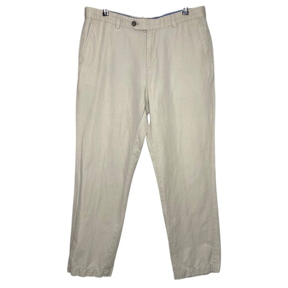 Brooks Brothers Pants Mens 36x32 Beige Baird McNutt Irish Linen Coastal Preppy - Picture 1 of 13